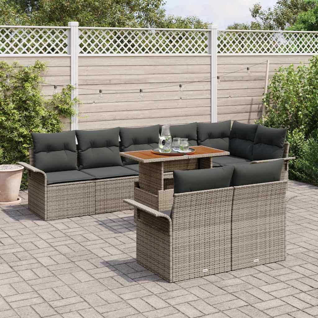 Conjunto de sofás de jardín 9 pcs Gris ratán sintético