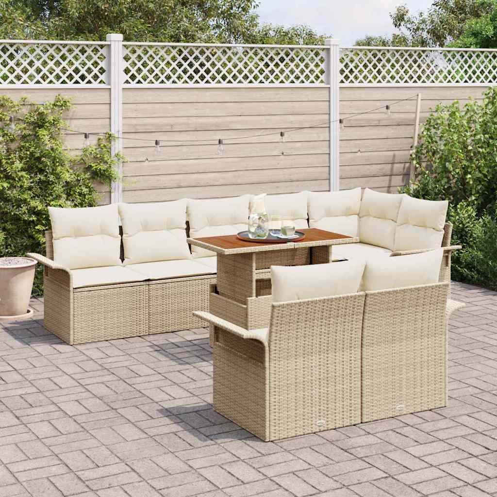 Conjunto de sofás de jardín 9 pcs Beige y Crema ratán sintético