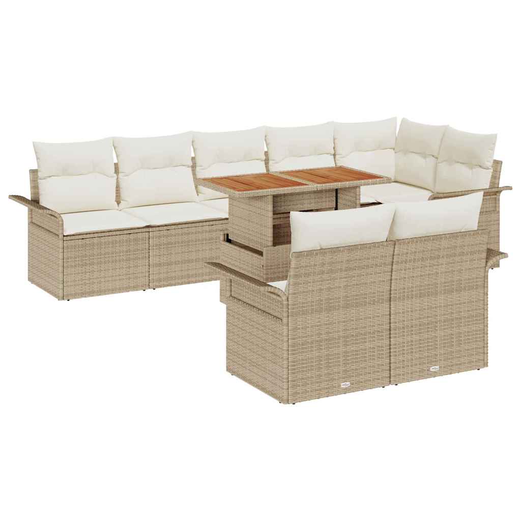 Conjunto de sofás de jardín 9 pcs Beige y Crema ratán sintético
