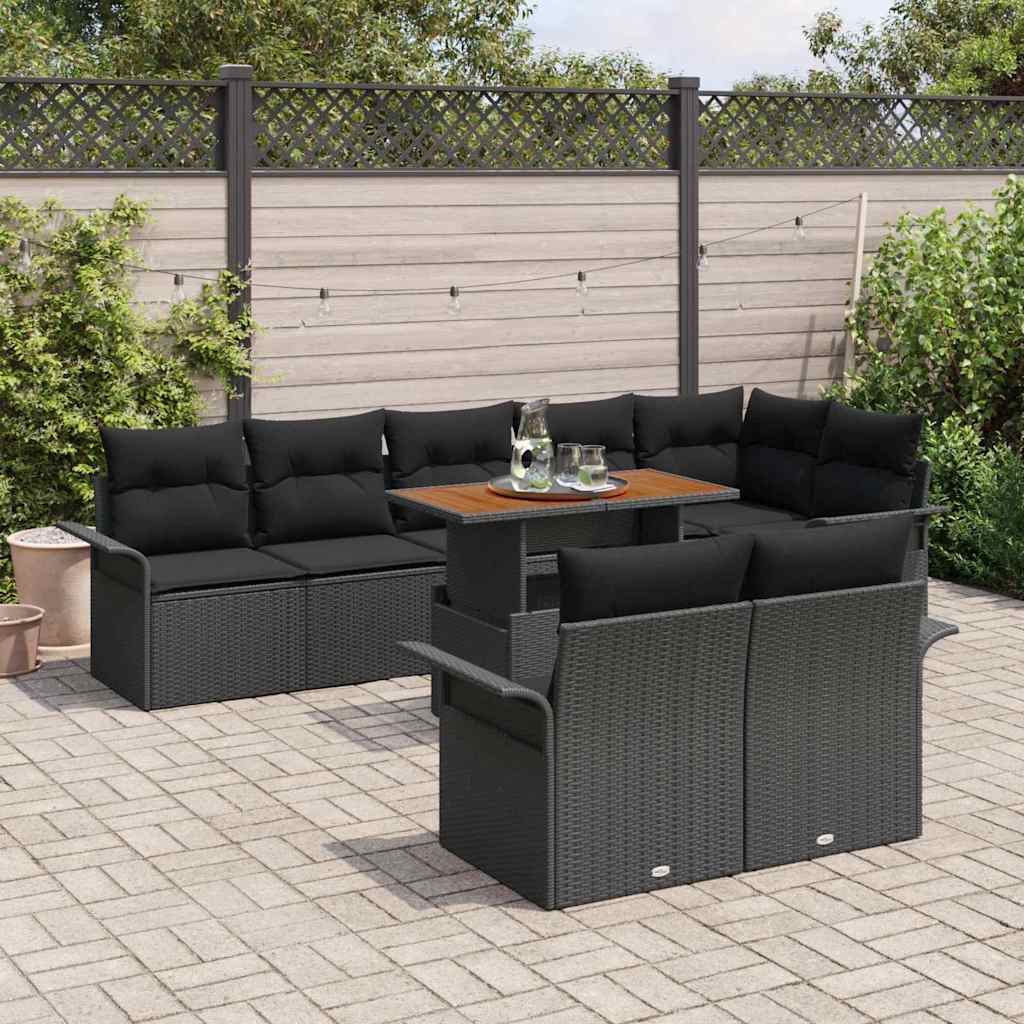 Conjunto de sofás de jardín 9 pcs Negro ratán sintético