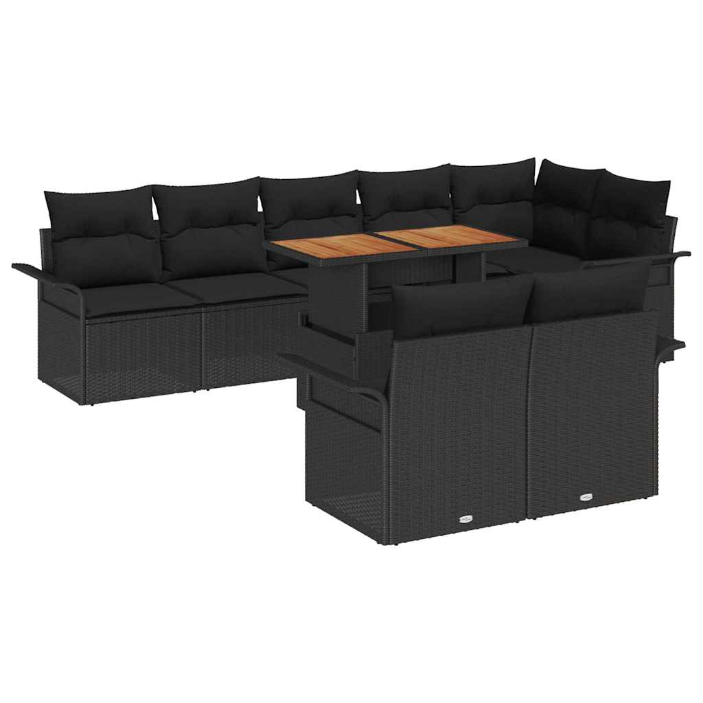 Conjunto de sofás de jardín 9 pcs Negro ratán sintético