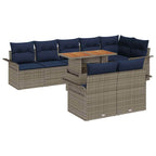 Conjunto de sofá de jardín con cojín 9 pcs gris y azul marino