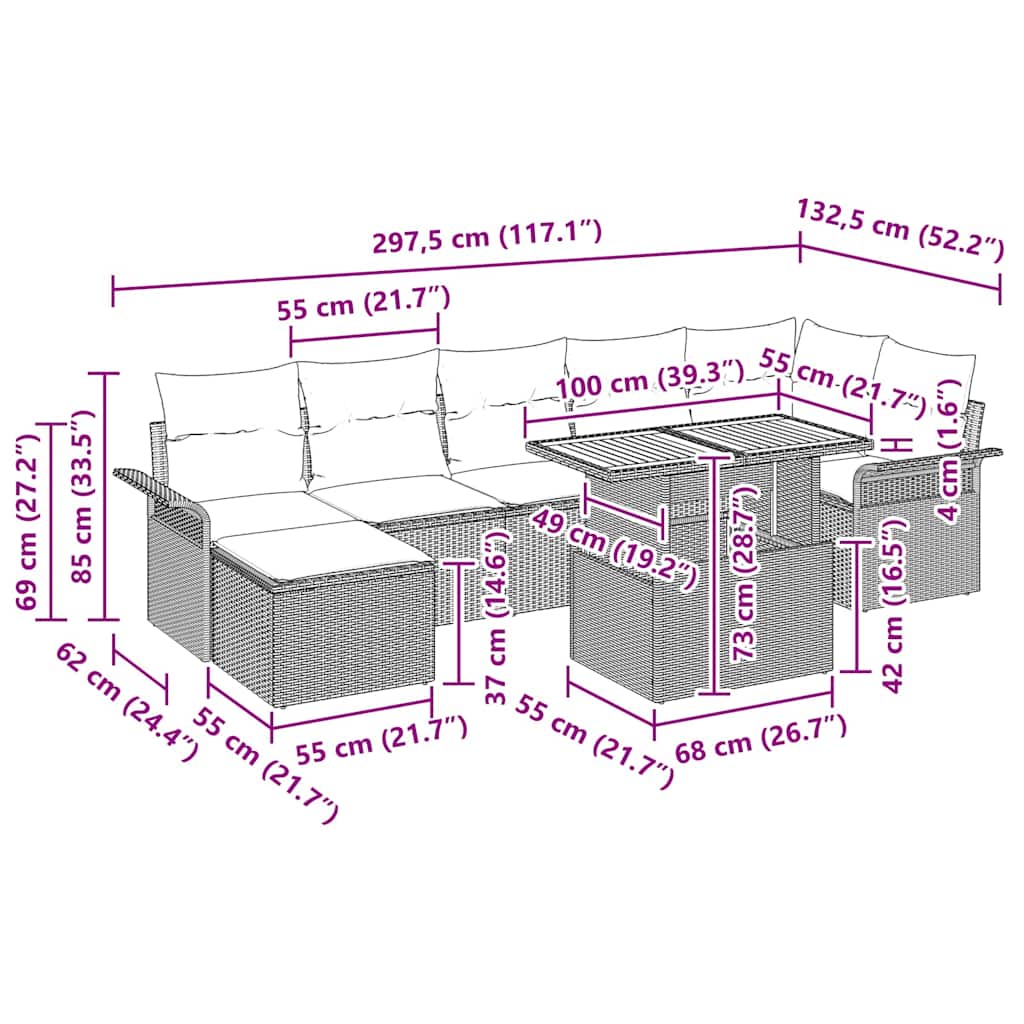 Conjunto de sofás de jardín 8 pcs Gris ratán sintético