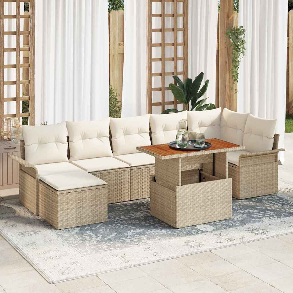 Conjunto de sofás de jardín 8 pcs Beige y Crema ratán sintético