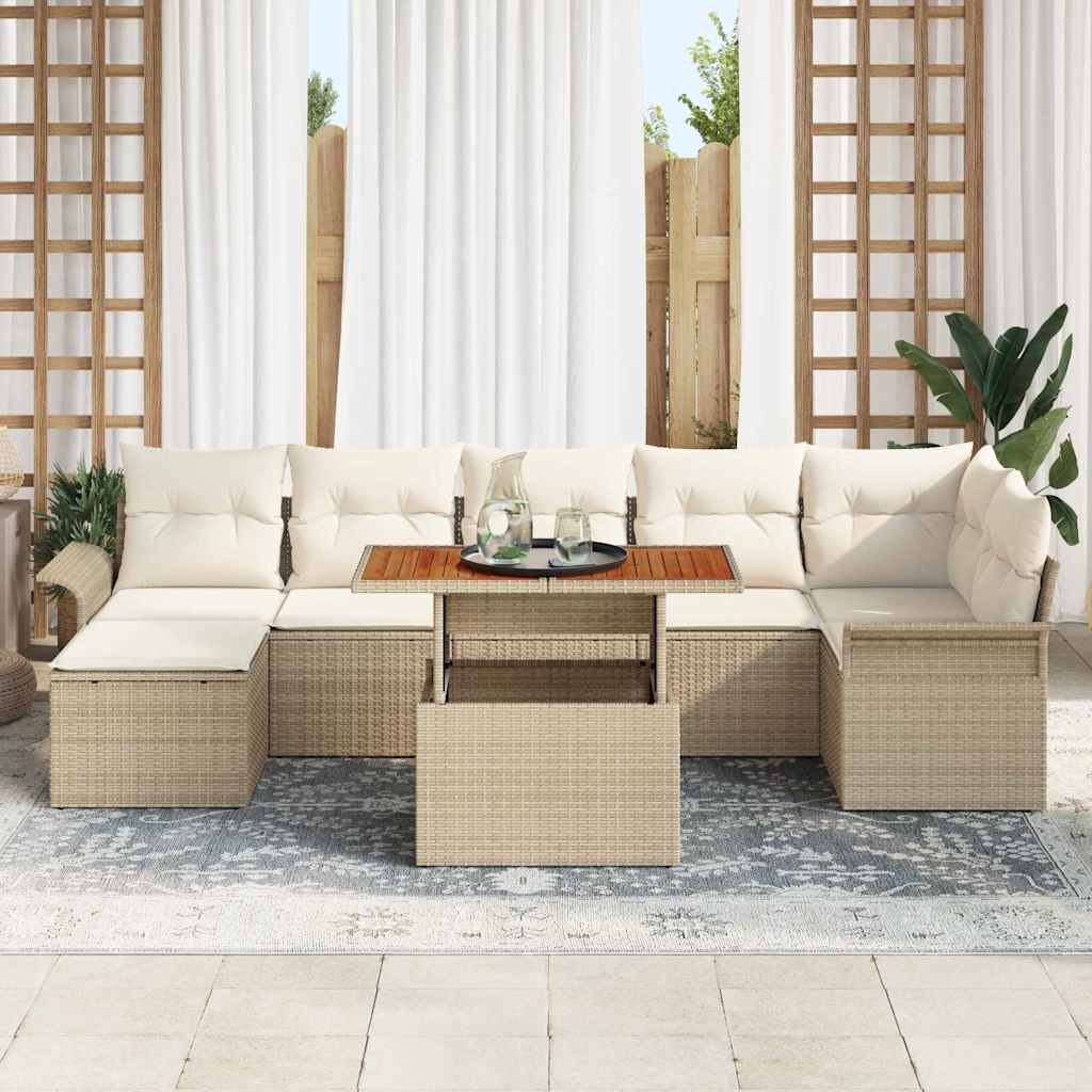 Conjunto de sofás de jardín 8 pcs Beige y Crema ratán sintético