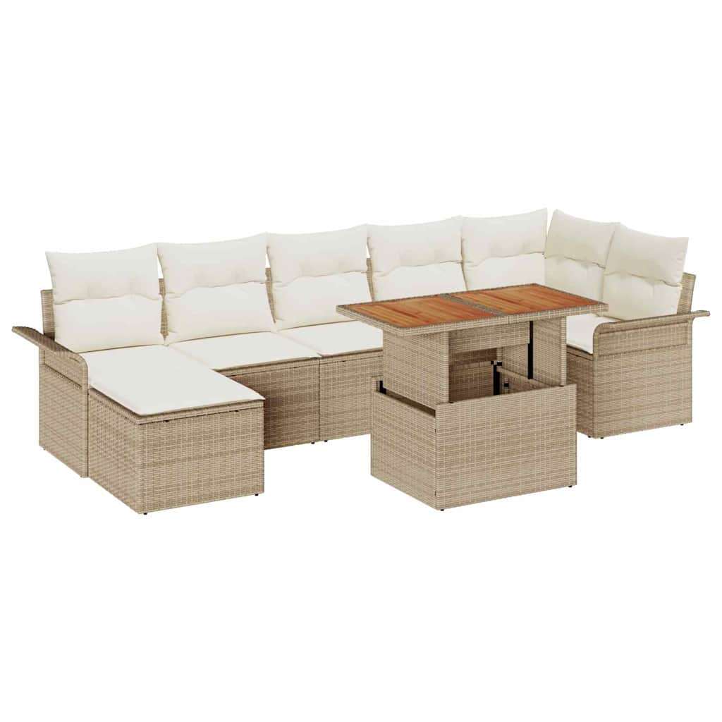 Conjunto de sofás de jardín 8 pcs Beige y Crema ratán sintético