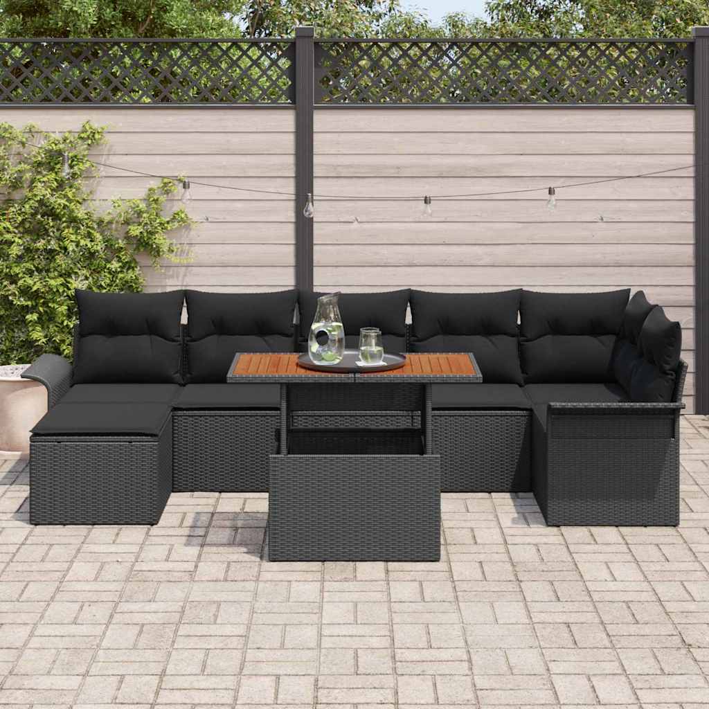 Conjunto de sofás de jardín 8 pcs Negro ratán sintético
