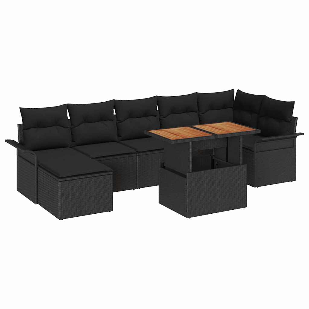 Conjunto de sofás de jardín 8 pcs Negro ratán sintético
