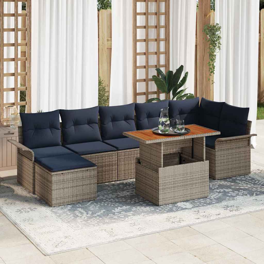 Conjunto de sofás de jardín con cojín 5 pcs Beige y Gris Claro