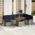 Conjunto de sofá de jardín con cojín 9 pcs gris y azul marino
