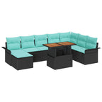 Conjunto de sofá de jardín con cojín 9 pcs Negro y azul