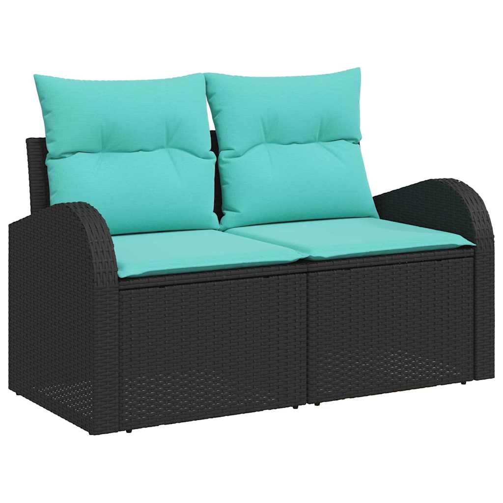 Conjunto de sofá de jardín con cojín 9 pcs Negro y azul