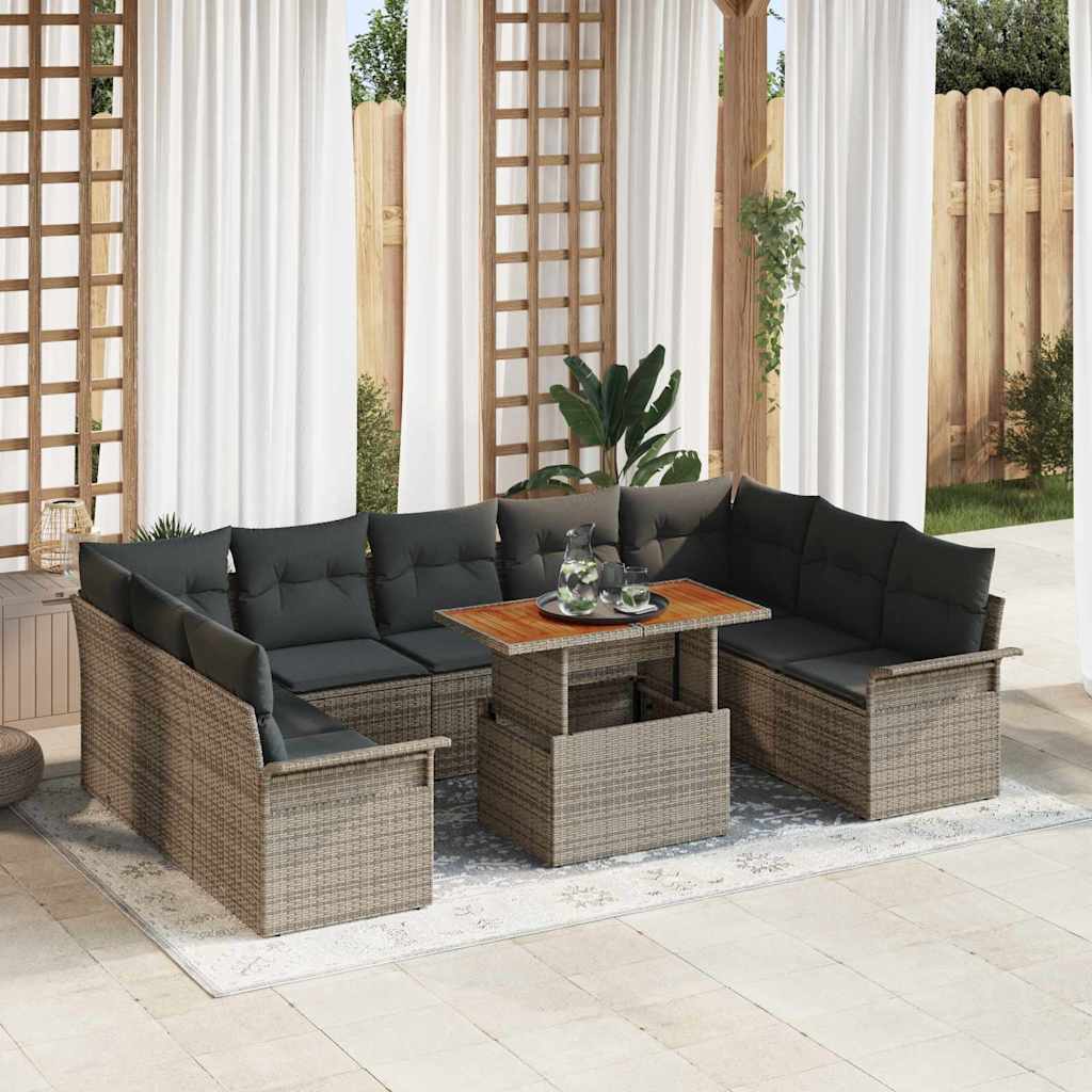 Conjunto de sofá de jardín con cojín 10 pcs beige y crema