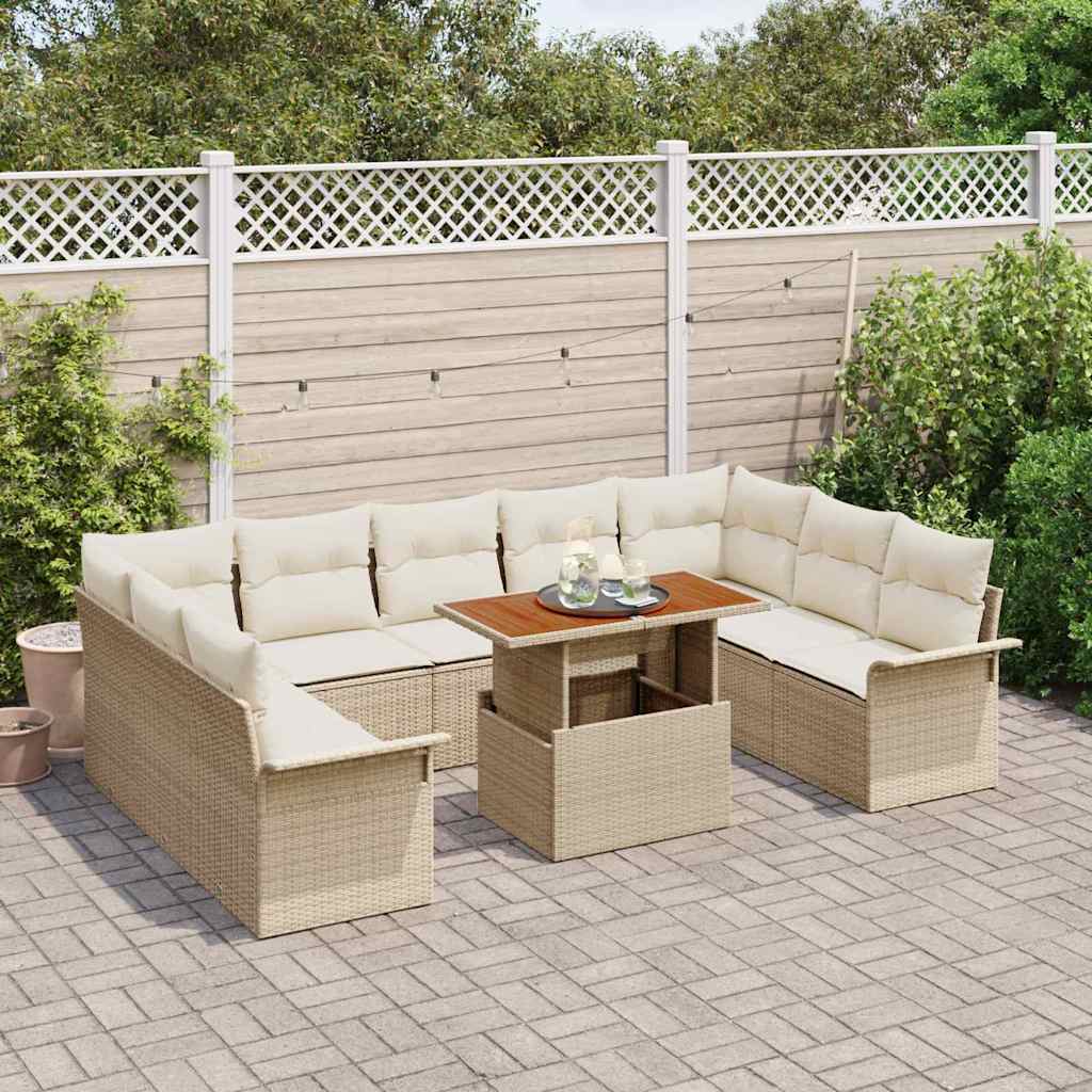 Conjunto de sofá de jardín con cojín 10 pcs beige y crema