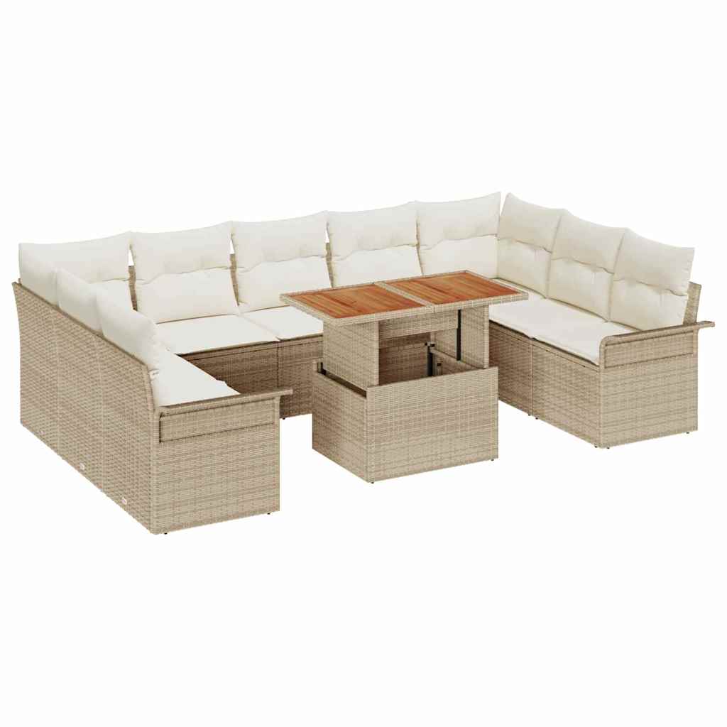 Conjunto de sofá de jardín con cojín 10 pcs beige y crema