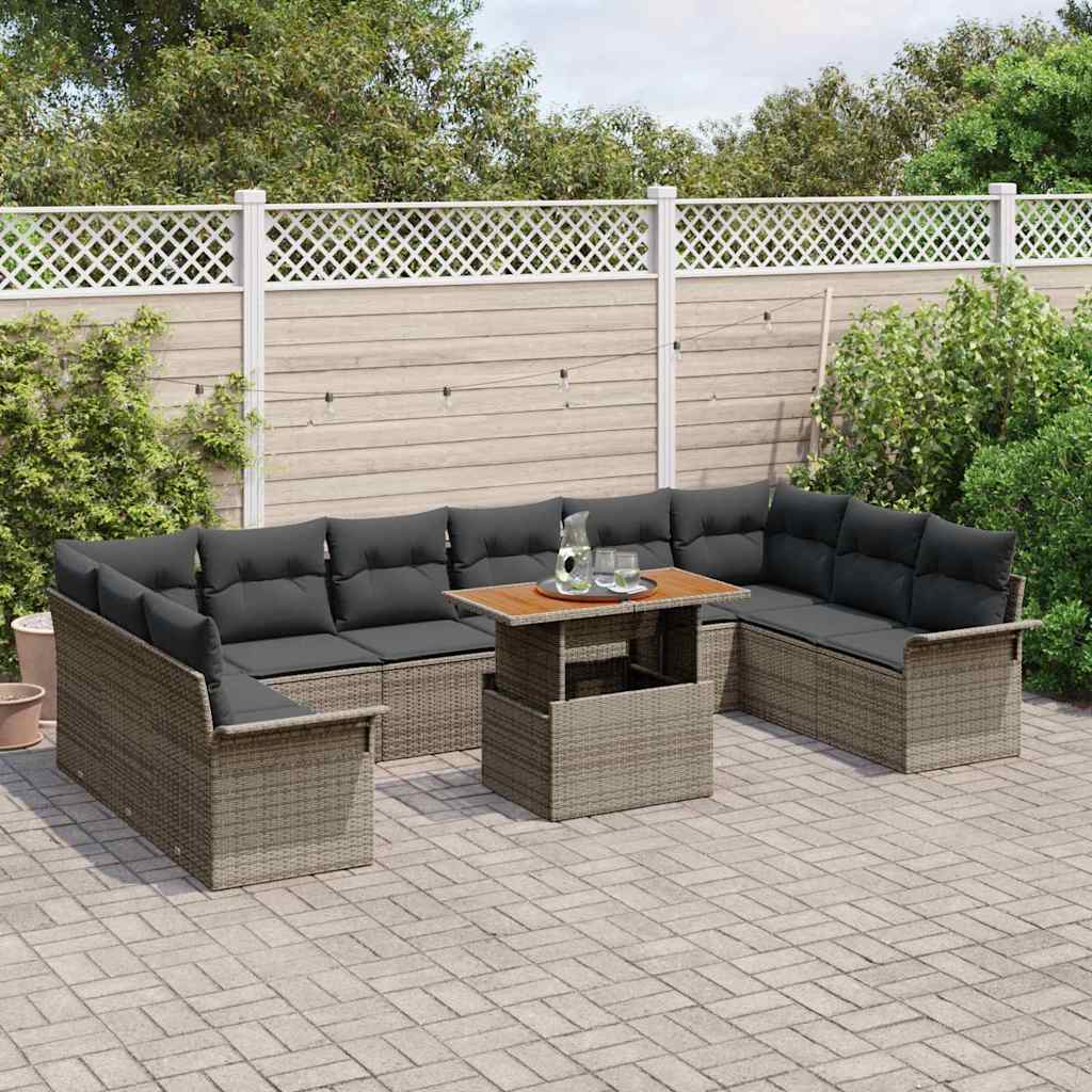 Conjunto de sofás de jardín 11 pcs Gris ratán sintético
