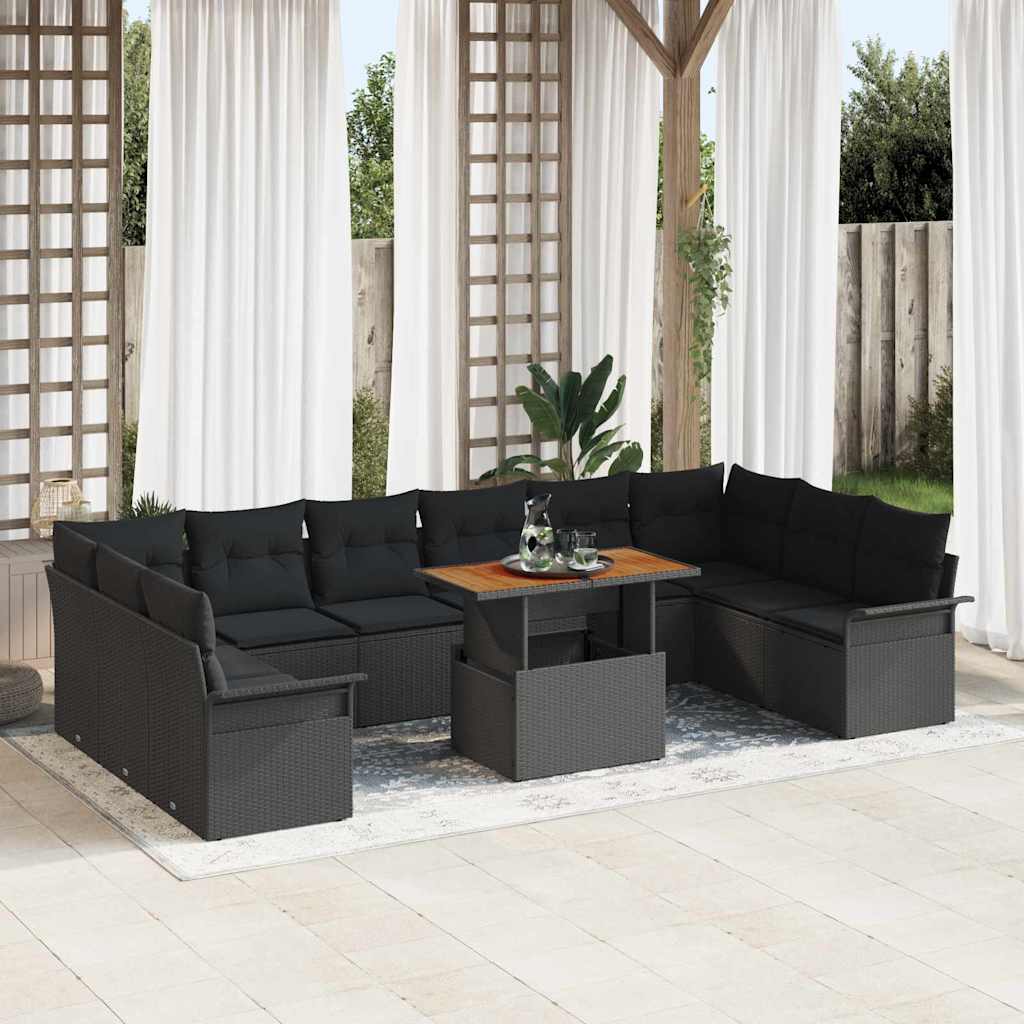 Conjunto de sofás de jardim 11 peças Cinzento vime sintético