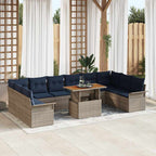 Conjunto de sofás de jardín con cojín 11 pcs Gris y azul marino