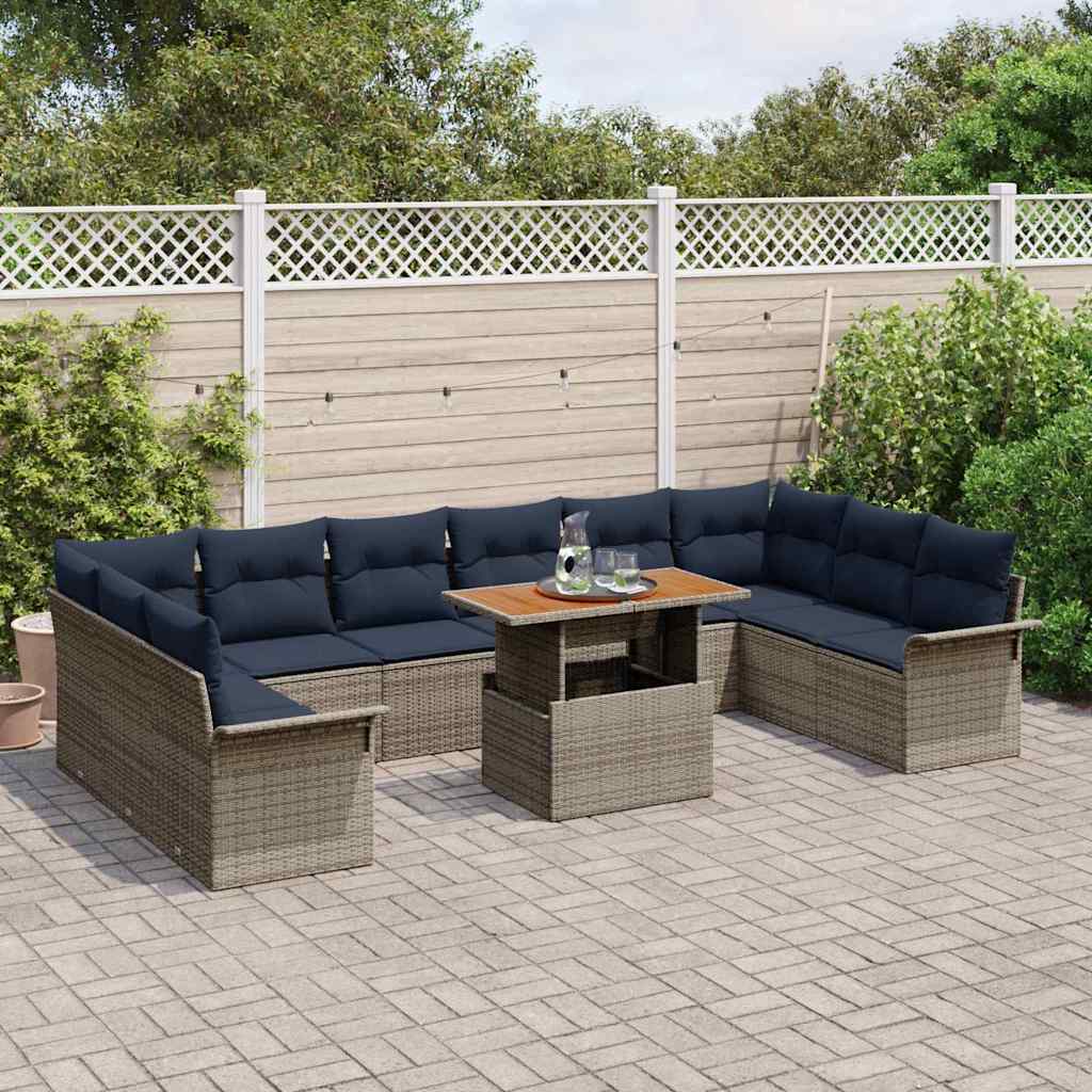 Conjunto de sofás de jardín con cojín 11 pcs Gris y azul marino