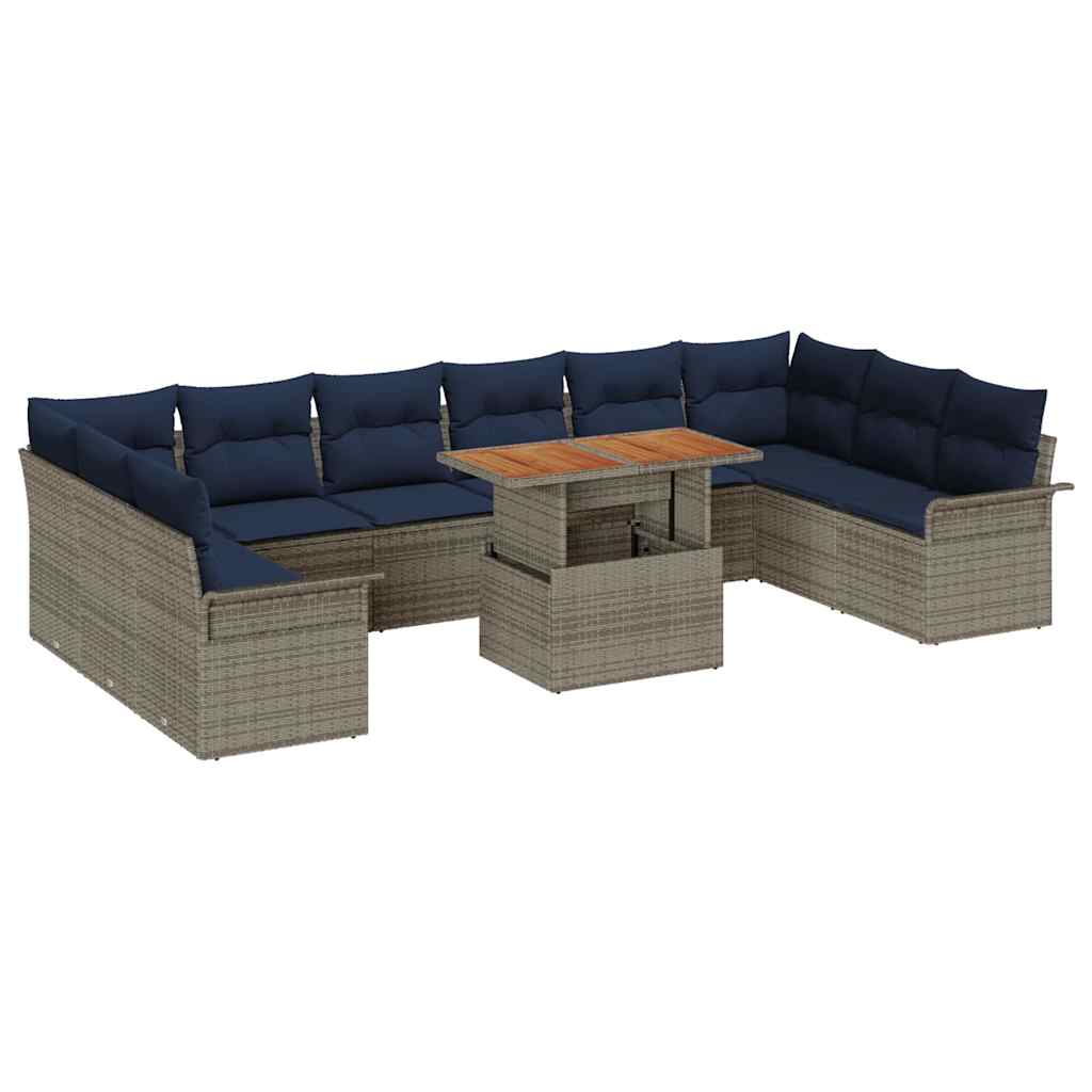 Conjunto de sofás de jardín con cojín 11 pcs Gris y azul marino