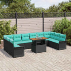 Conjunto de sofás de jardín 11 pcs Negro y azul ratán sintético