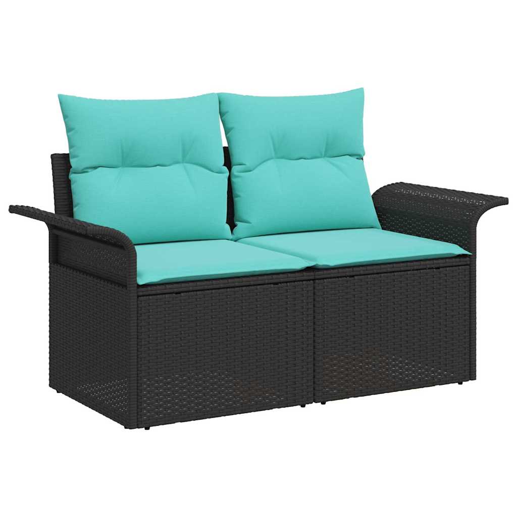Conjunto de sofás de jardín 11 pcs Negro y azul ratán sintético