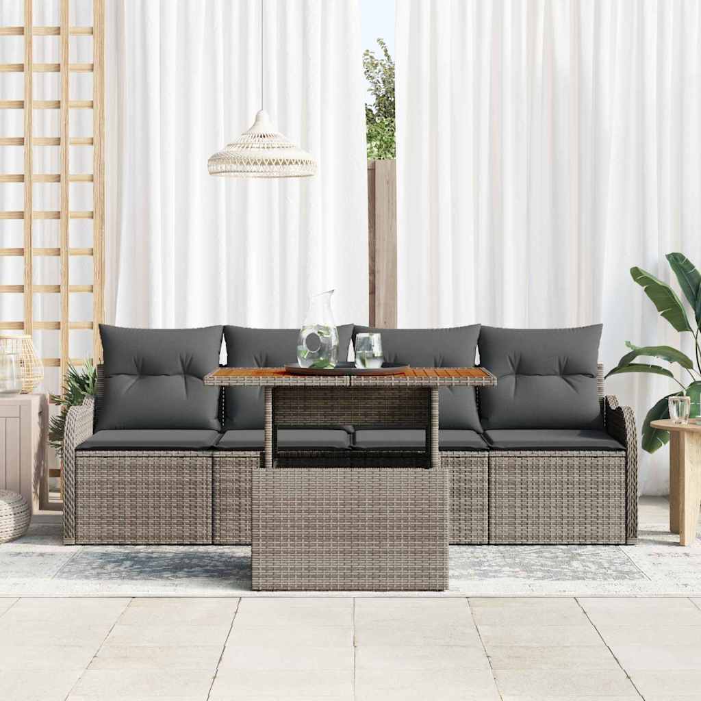 Conjunto de sofás de jardín 5 pcs Gris ratán sintético