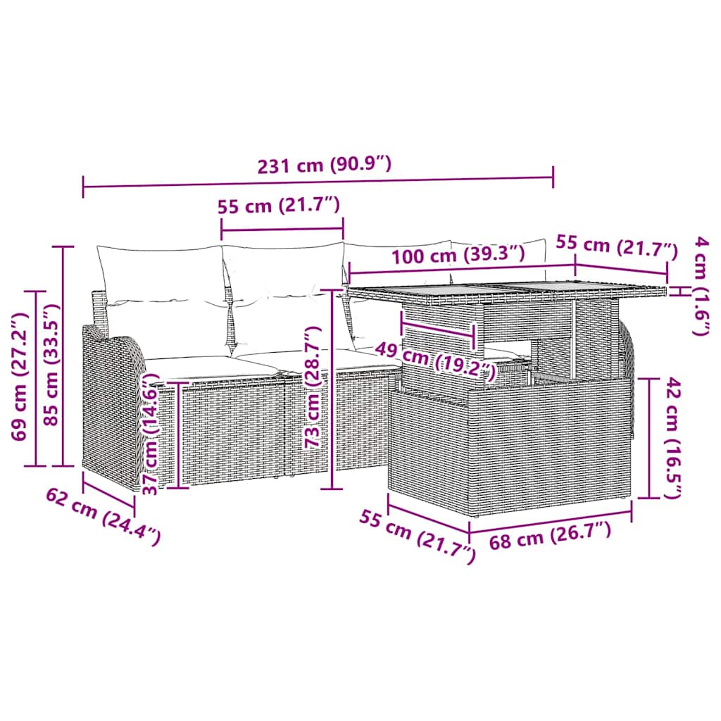 Conjunto de sofás de jardín 5 pcs Gris ratán sintético