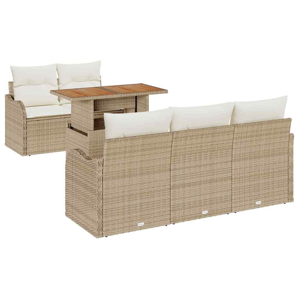 Conjunto de sofás de jardín 6 pcs Beige y Crema ratán sintético