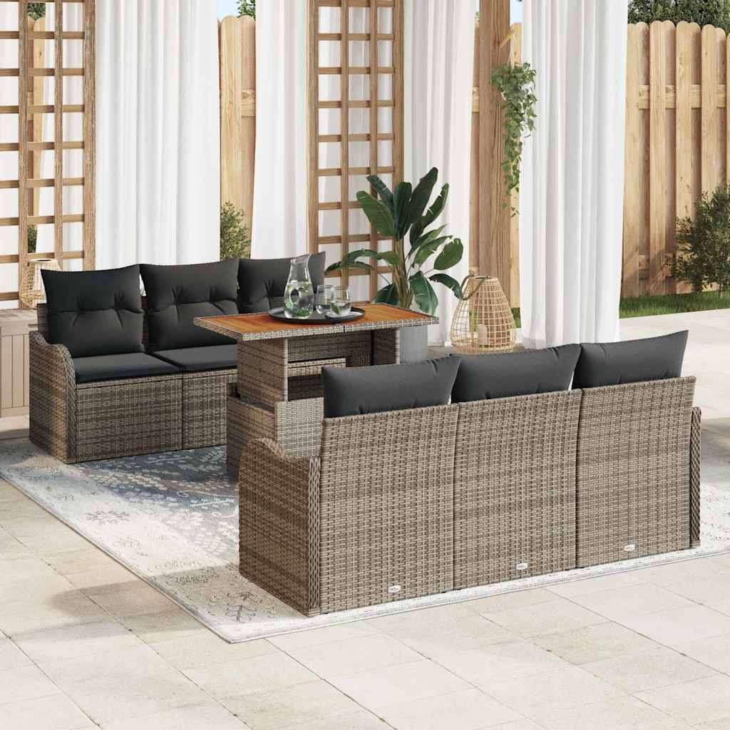 Conjunto de sofás de jardín 7 pcs Gris ratán sintético