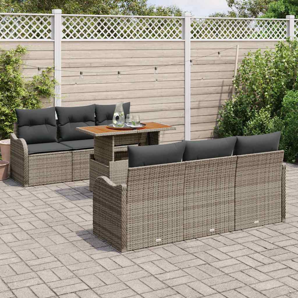 Conjunto de sofás de jardín 7 pcs Gris ratán sintético