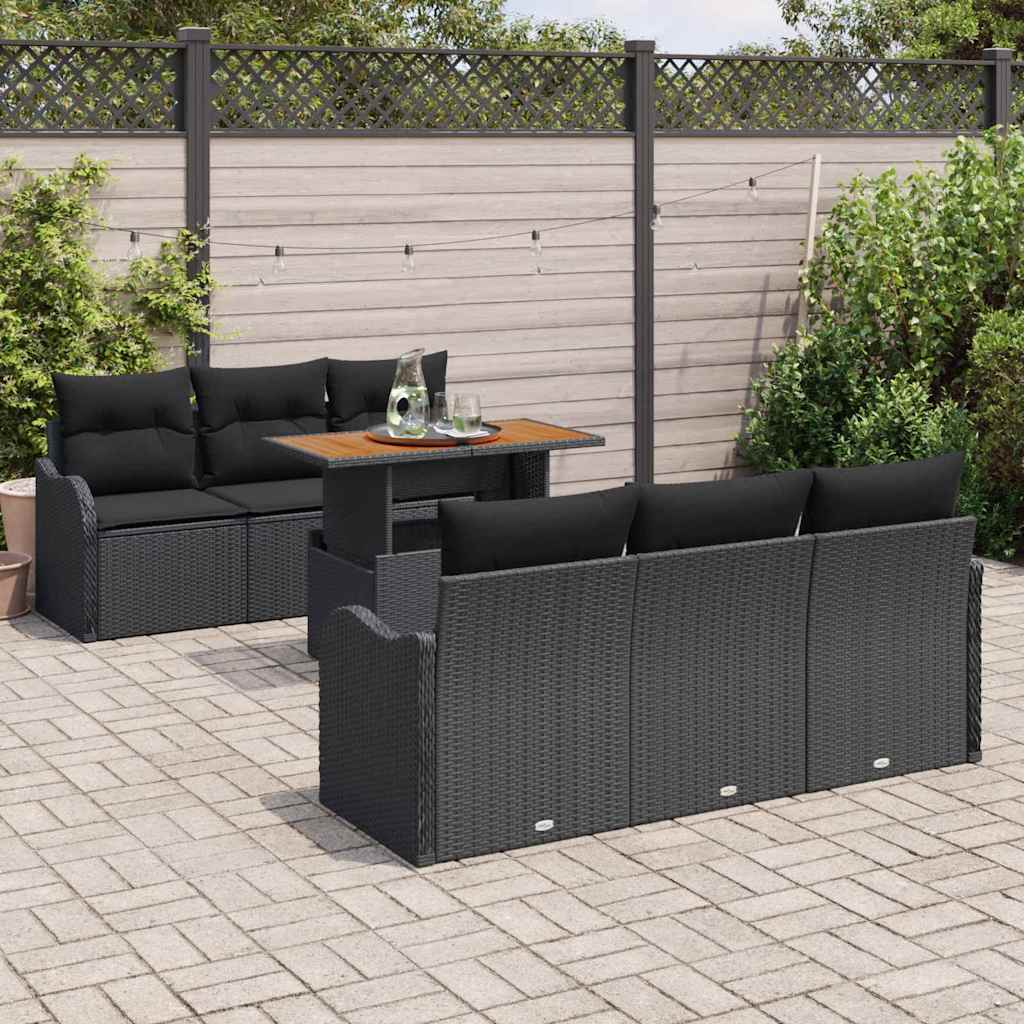 Conjunto de sofás de jardín 7 pcs Negro ratán sintético