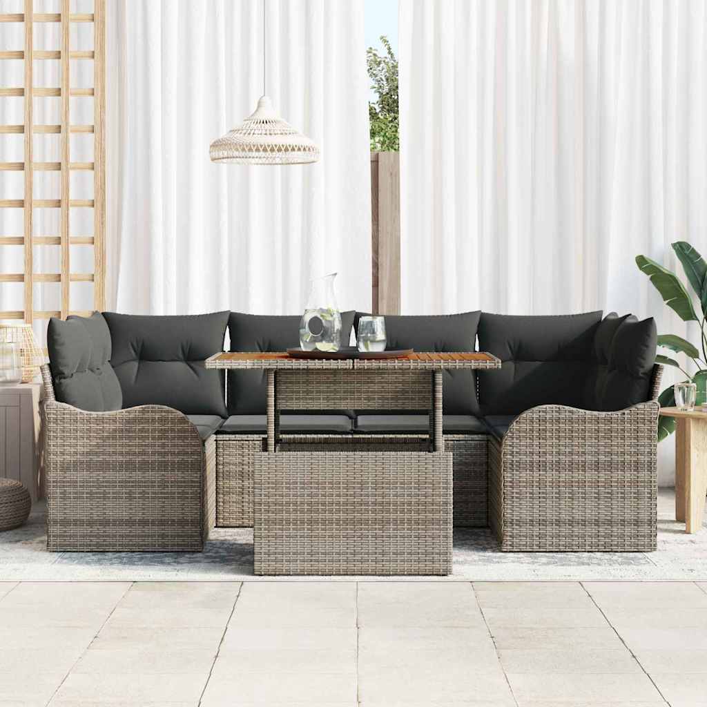 Conjunto de sofá de jardín con cojín Manual 7 pcs Gris