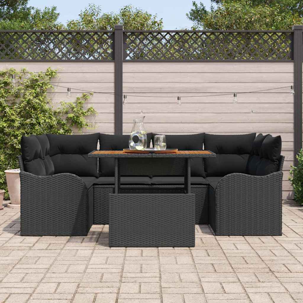 Conjunto de sofá de jardín con cojín Manual 7 pcs Negro