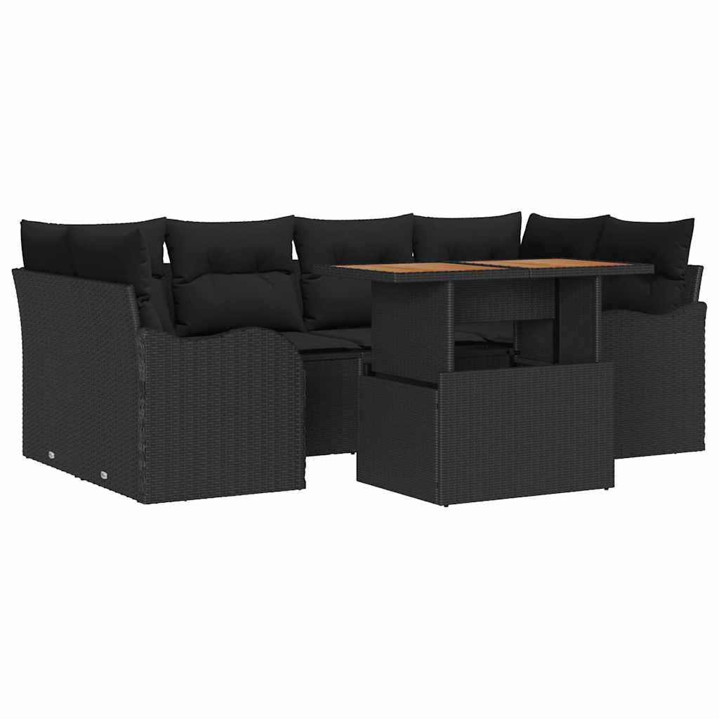 Conjunto de sofá de jardín con cojín Manual 7 pcs Negro