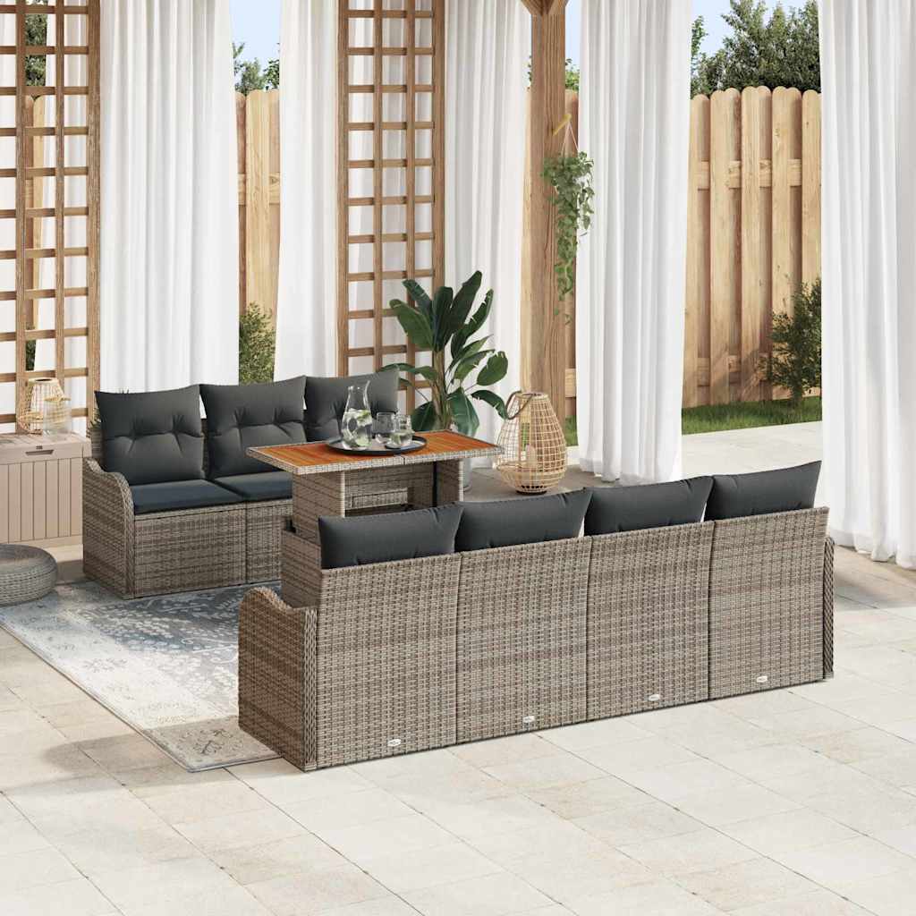 Conjunto de sofá de jardín con cojín 8 pcs beige y gris claro