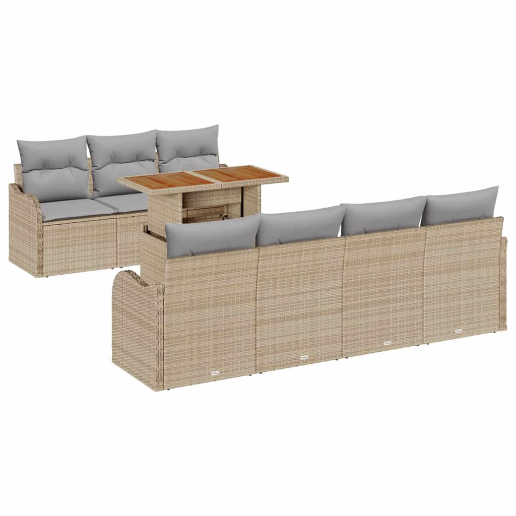 Conjunto de sofá de jardín con cojín 8 pcs beige y gris claro