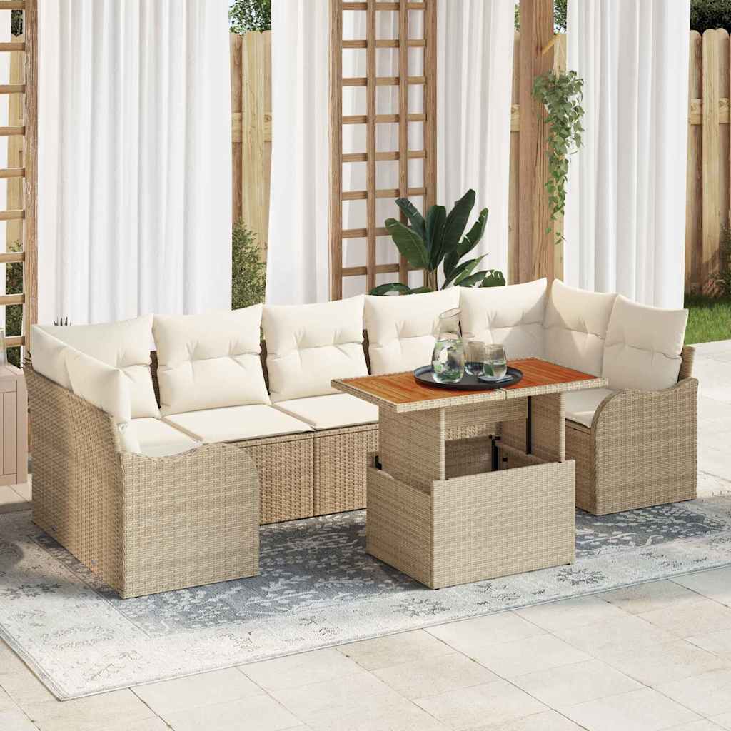 Conjunto de sofás de jardín 8 pcs Beige y Crema ratán sintético