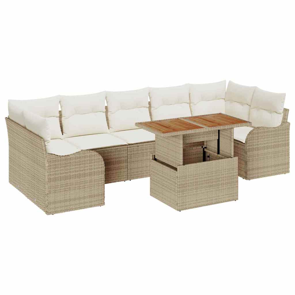 Conjunto de sofás de jardín 8 pcs Beige y Crema ratán sintético