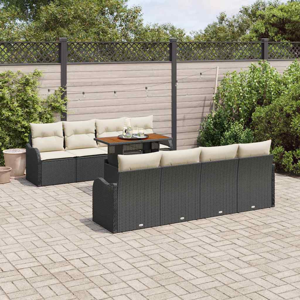 Conjunto de sofá de jardín con cojín Manual 7 pcs Negro y crema