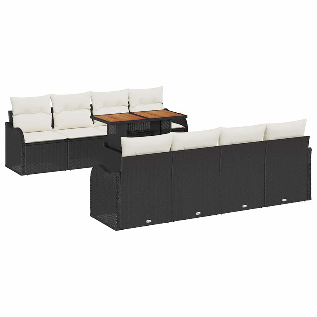 Conjunto de sofá de jardín con cojín Manual 7 pcs Negro y crema