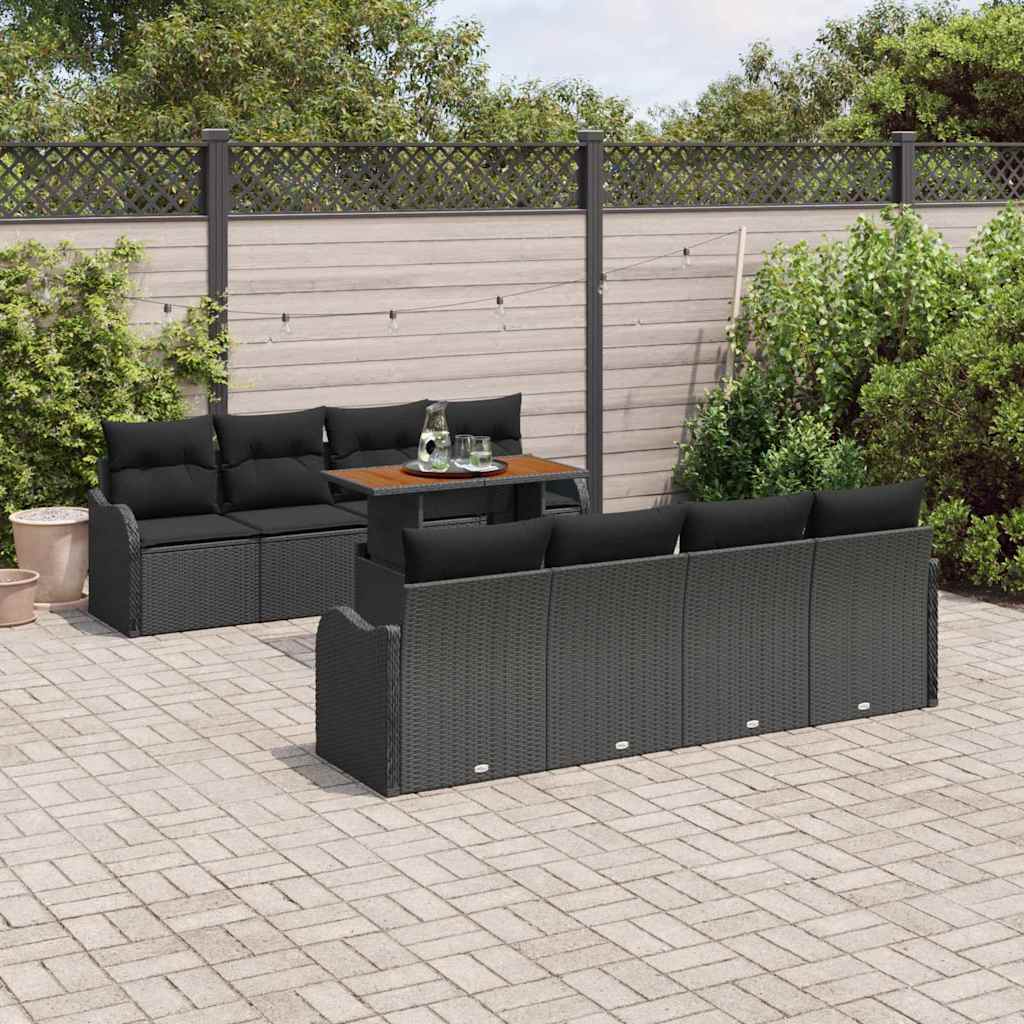 Conjunto de sofá de jardín con cojín Manual 7 pcs Negro