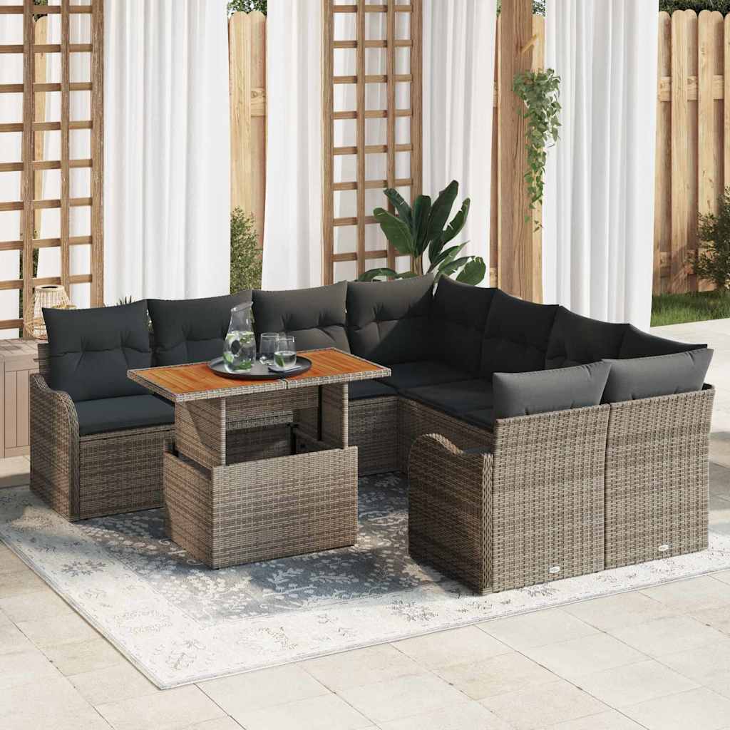 Conjunto de sofá de jardín con cojín 7 pcs beige y gris claro