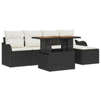 Conjunto de sofás de jardín 6 pcs Negro y crema ratán sintético