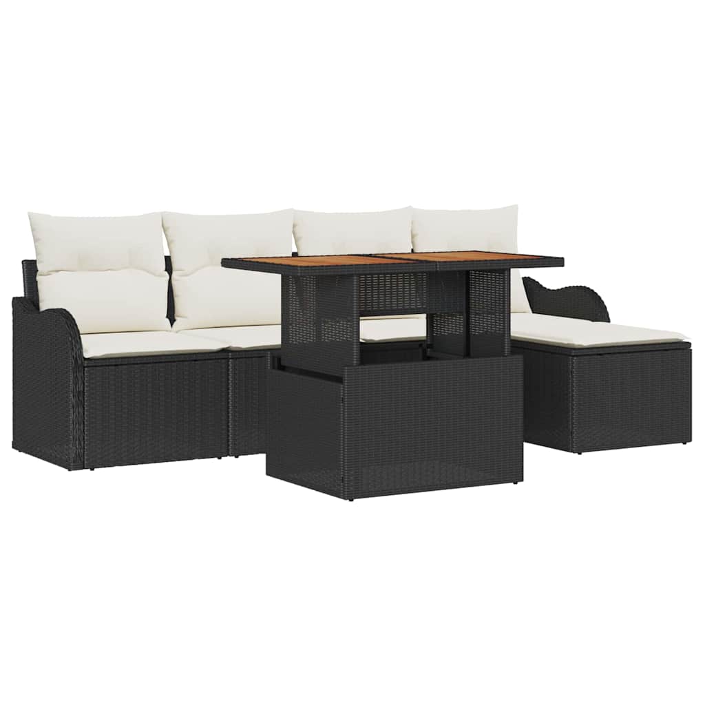 Conjunto de sofás de jardín 6 pcs Negro y crema ratán sintético