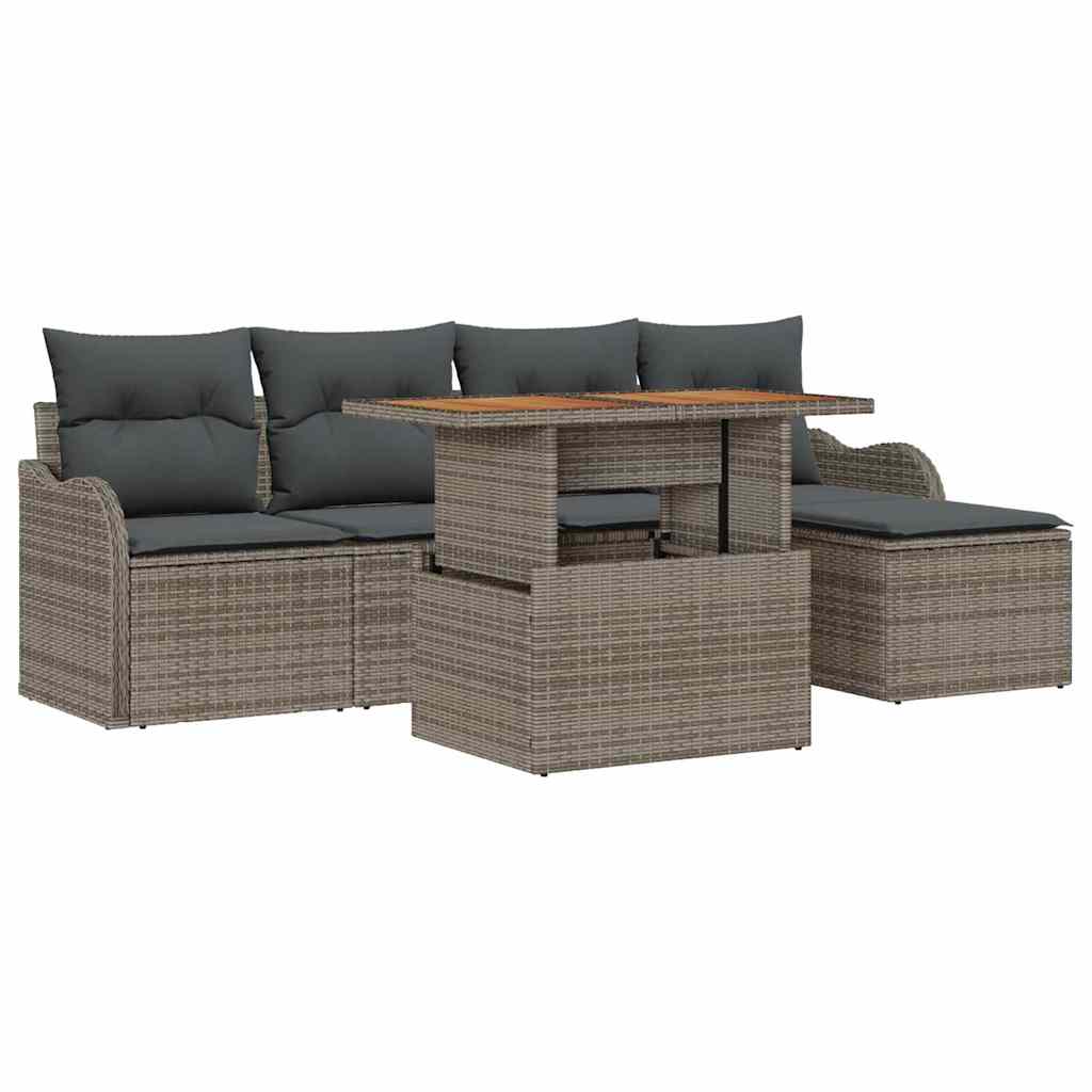 Conjunto de sofás de jardín 6 pcs Gris ratán sintético