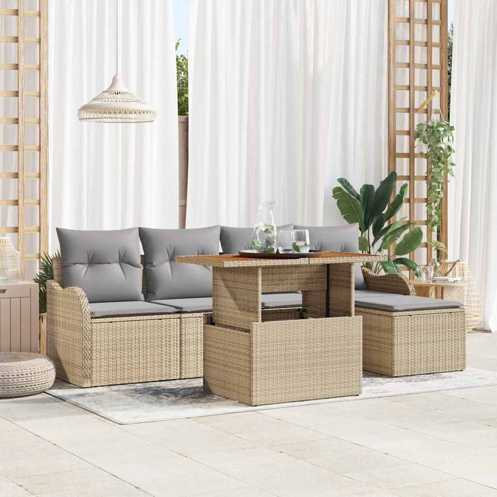 Conjunto de sofás de jardín con cojín 6 pcs Beige y Gris Claro