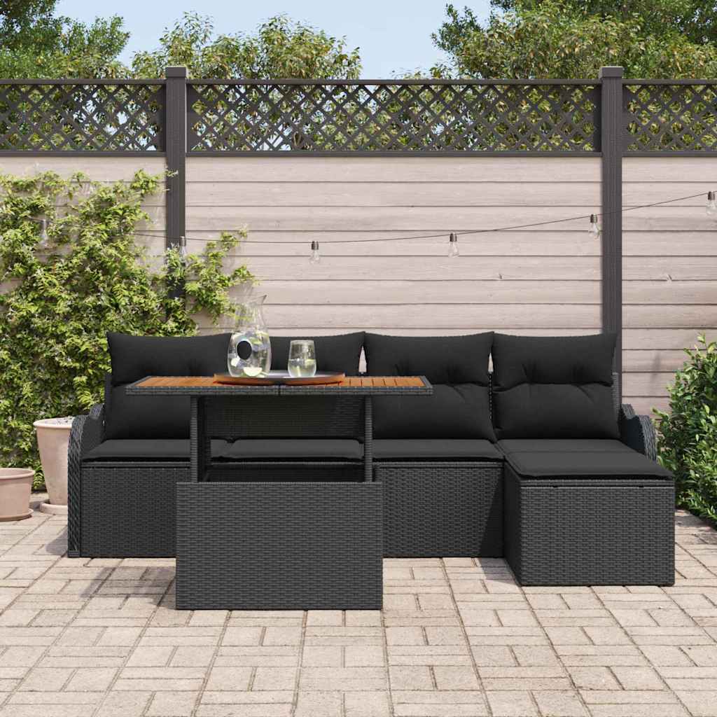Conjunto de sofás de jardín 6 pcs Negro ratán sintético