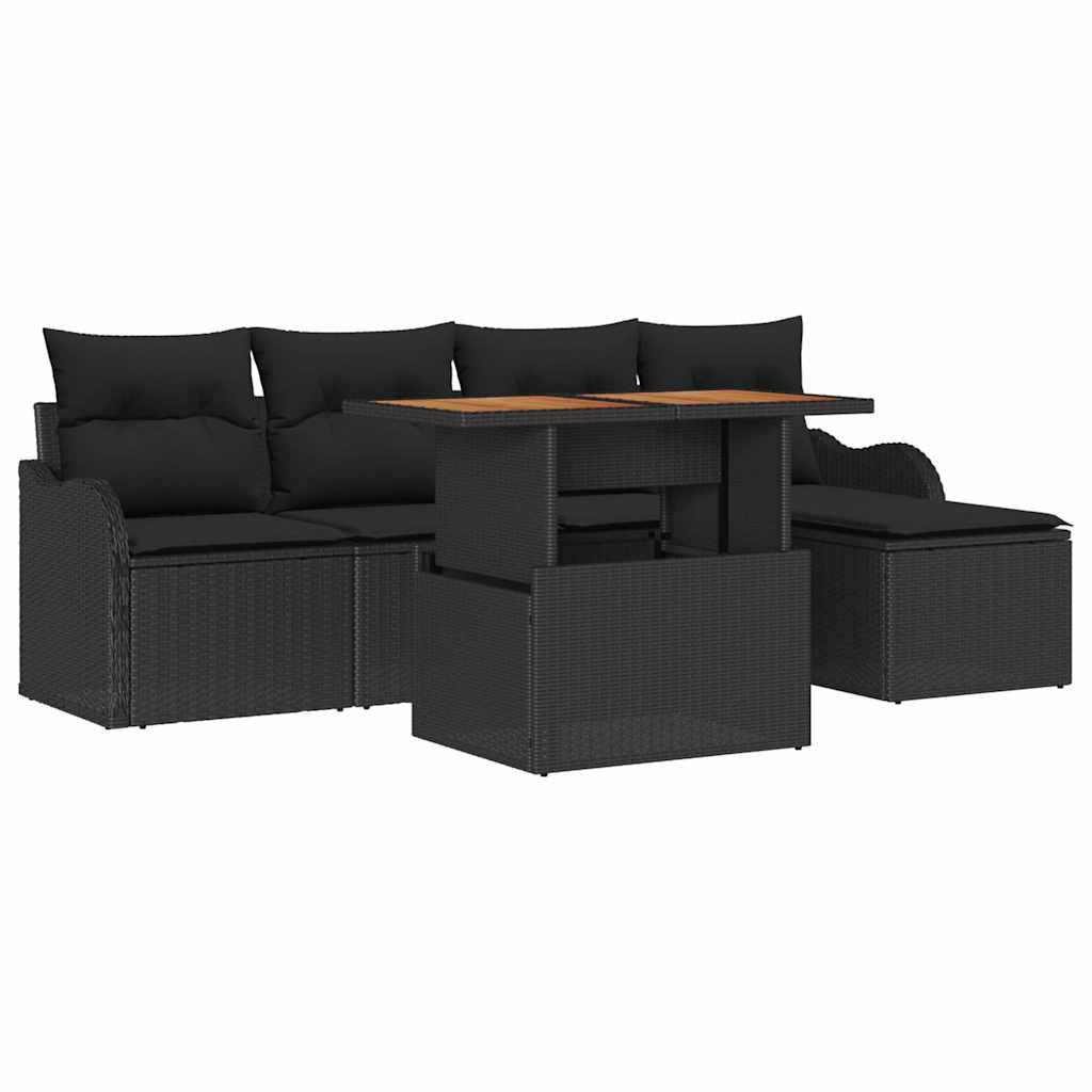 Conjunto de sofás de jardín 6 pcs Negro ratán sintético