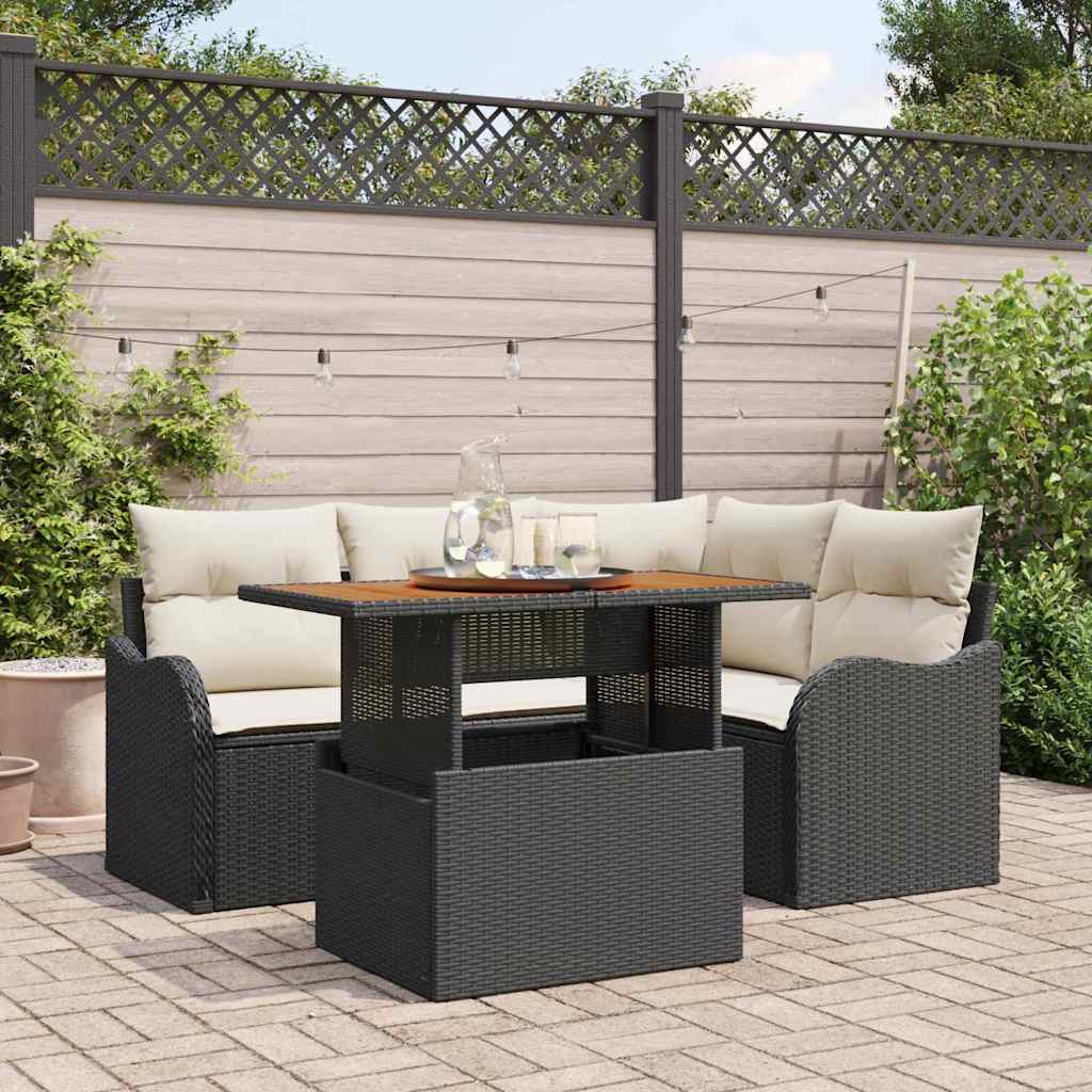 Conjunto de sofás de jardín 5 pcs Negro y crema ratán sintético